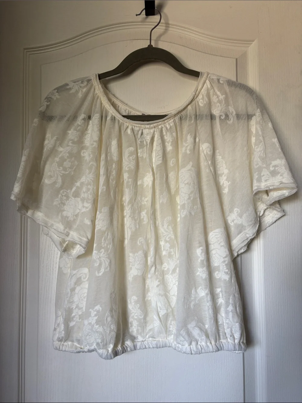 Anthropologie Ivory Floral Sheer Peasant Blouse. - Picture 1 of 7